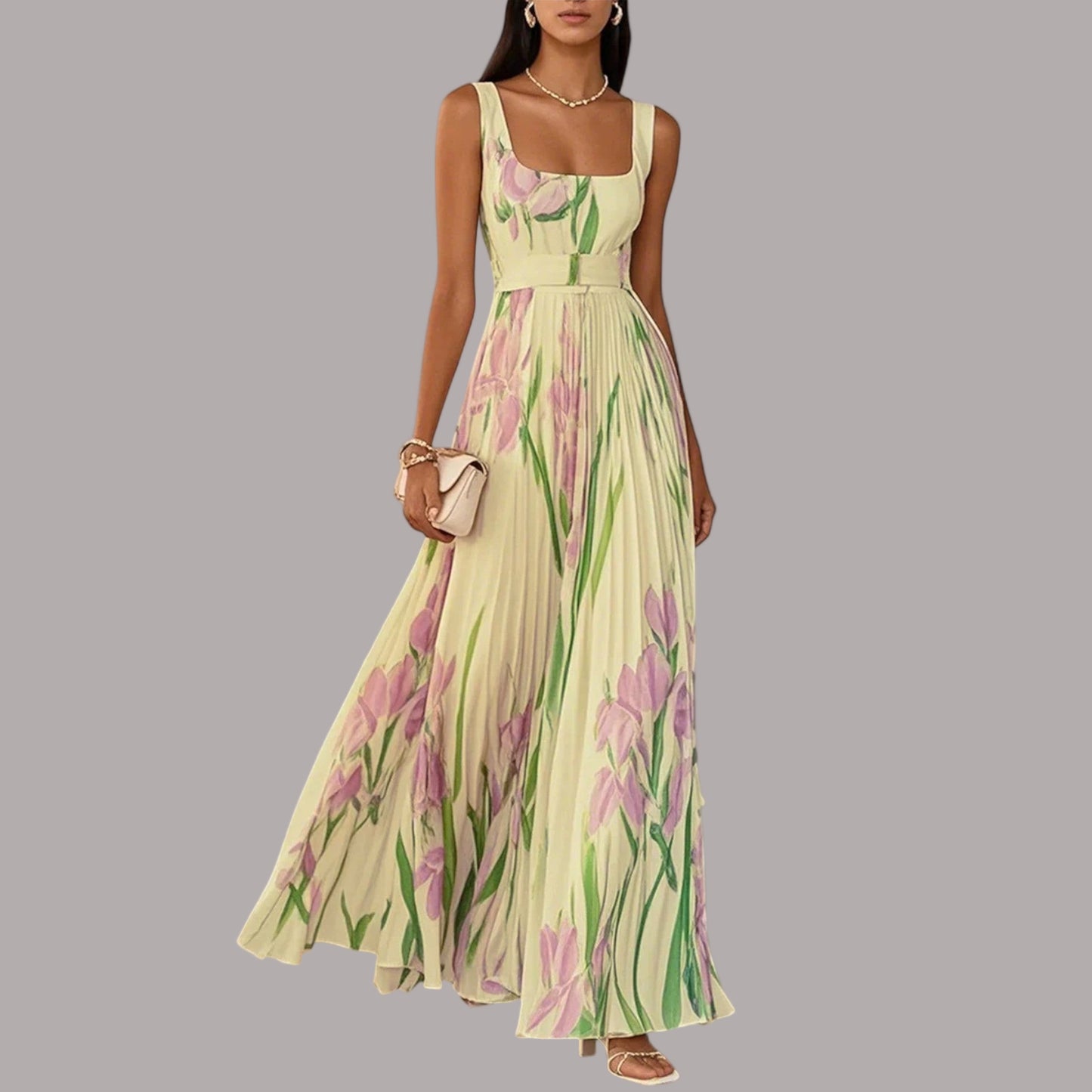 Tessa - Rochie Elegantă Fără Mâneci, Cu Imprimeu Floral