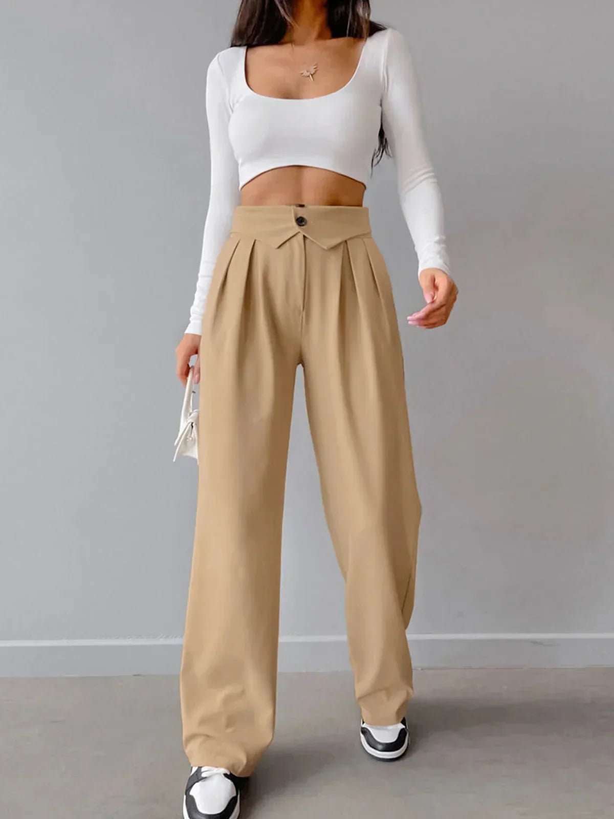 Silvia - Pantaloni de birou cu talie înfășurată și picior drept