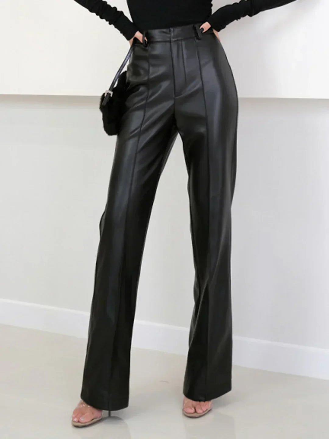 Livia - Pantaloni Eleganți din Piele Ecologică cu Talie Înaltă