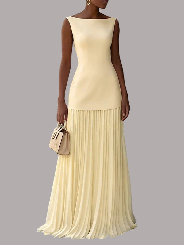 Sari - Rochie Lungă Fără Mâneci Cu Pliuri