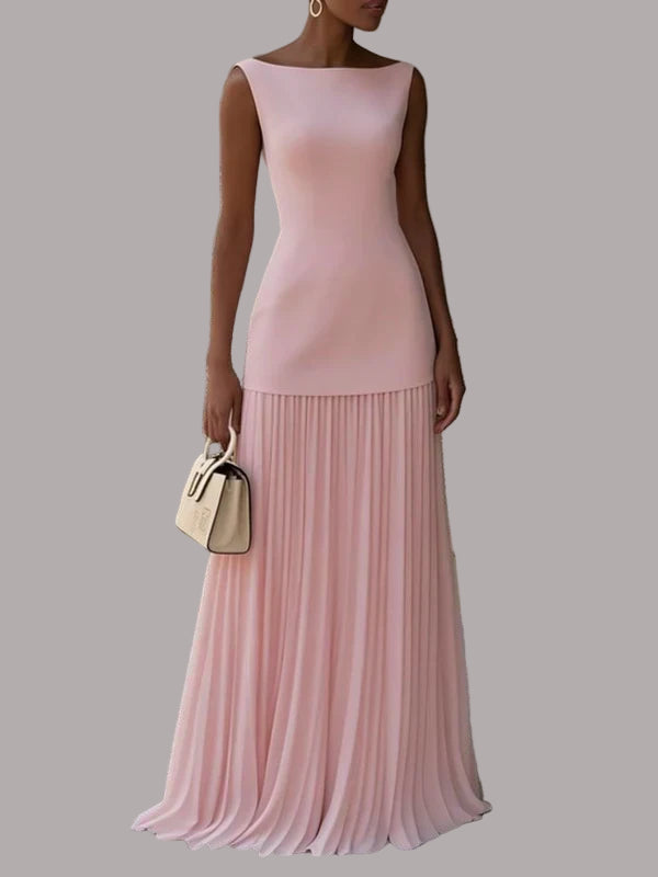 Sari - Rochie Lungă Fără Mâneci Cu Pliuri