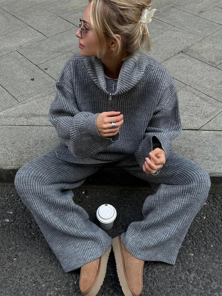 Marian - Set de pulover cu fermoar pe jumătate și pantaloni asortați