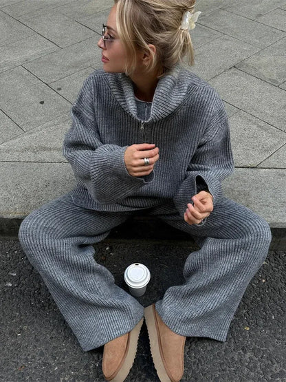 Marian - Set de pulover cu fermoar pe jumătate și pantaloni asortați