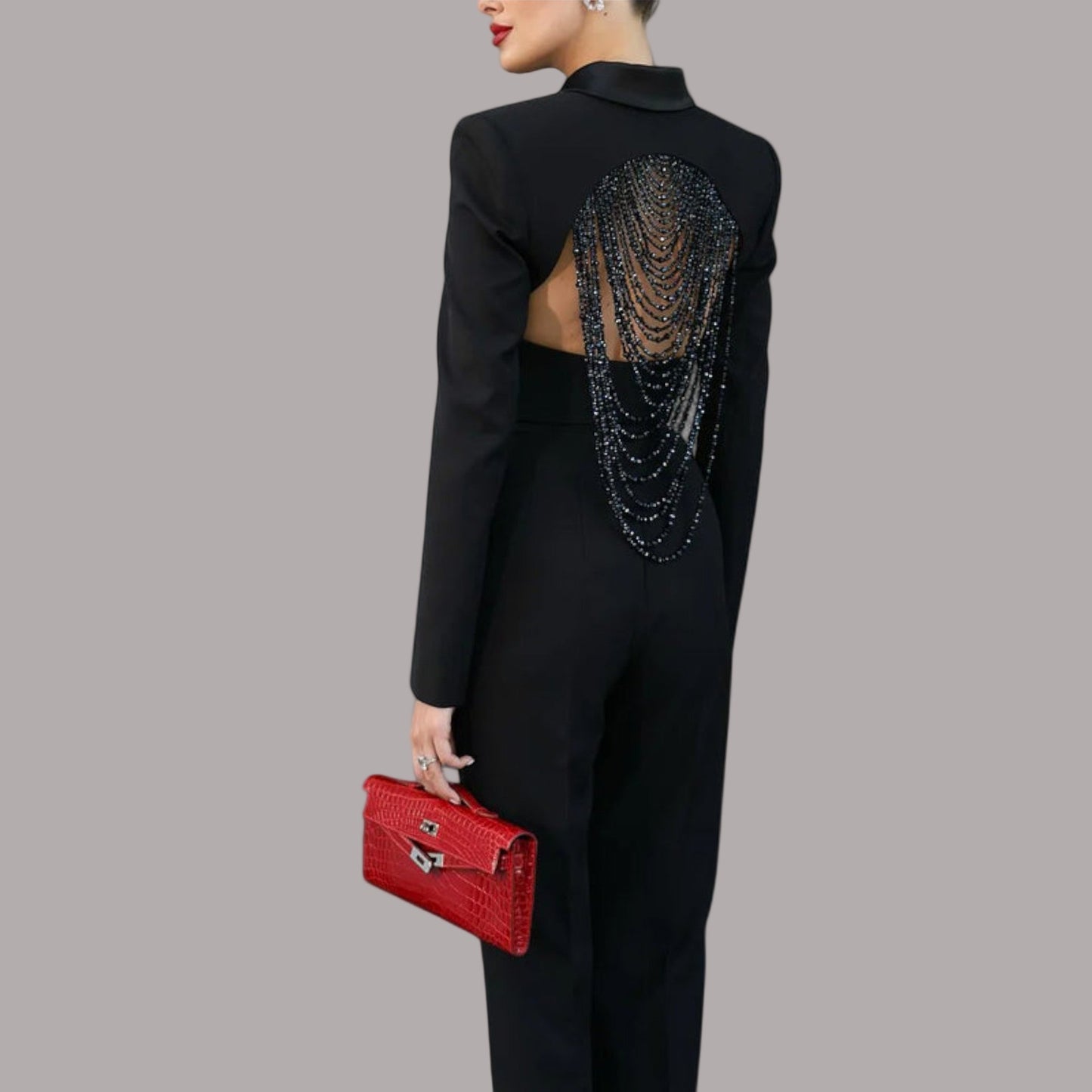 Meda - Set de sacou scurt negru cu perle la spate