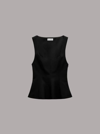 Valentina - Top peplum fără mâneci cu guler pătrat