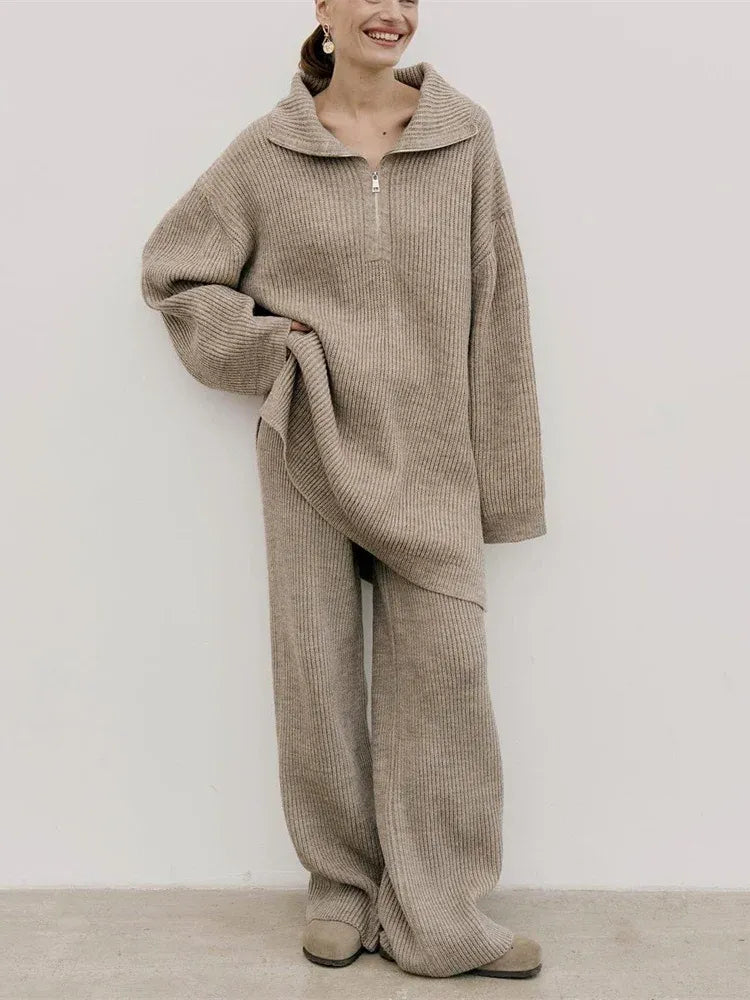 Marian - Set de pulover cu fermoar pe jumătate și pantaloni asortați