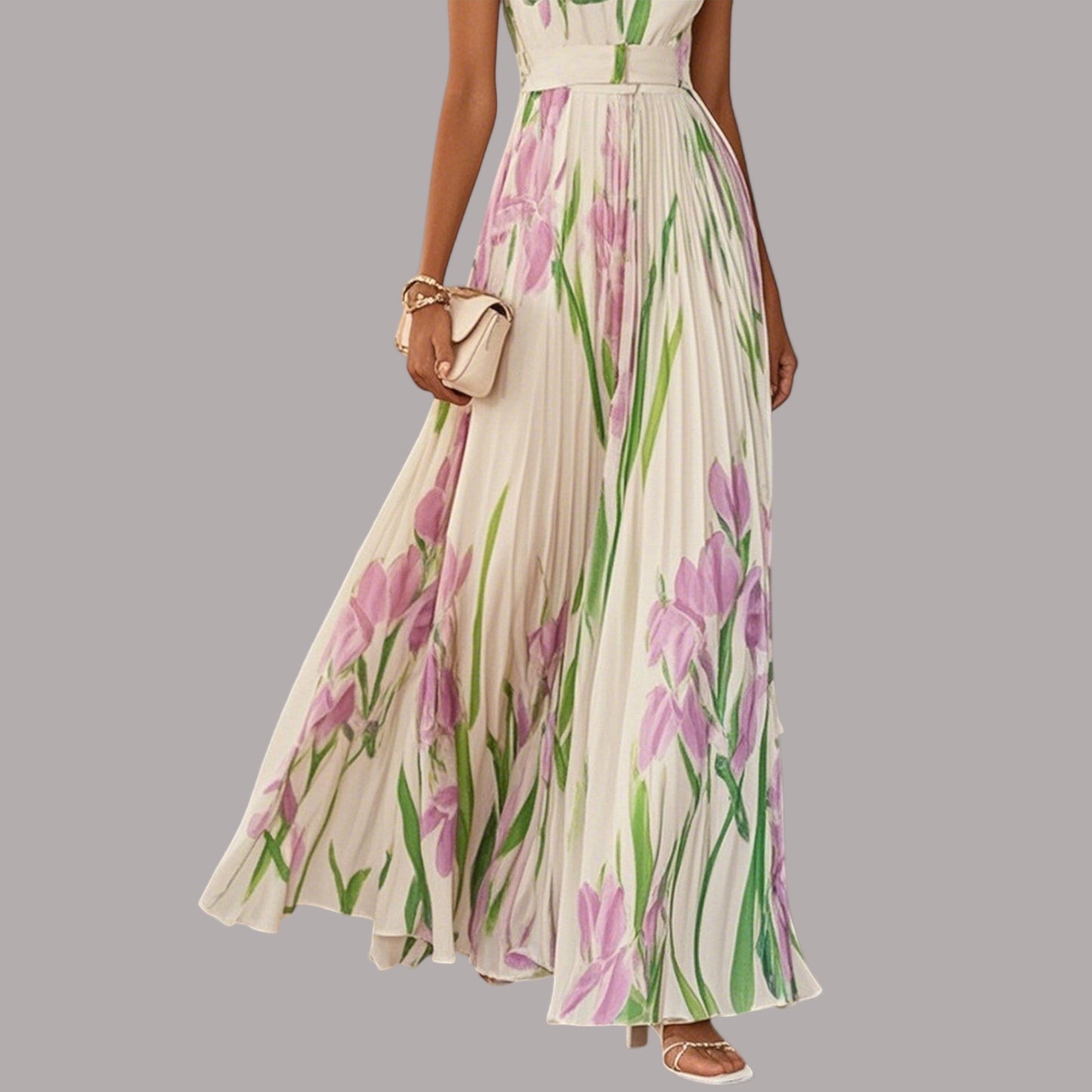 Tessa - Rochie Elegantă Fără Mâneci, Cu Imprimeu Floral
