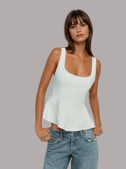 Valentina - Top peplum fără mâneci cu guler pătrat