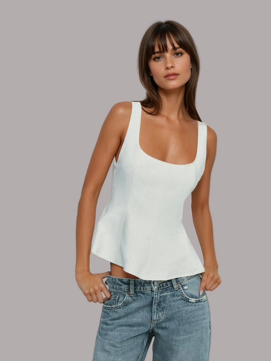 Valentina - Top peplum fără mâneci cu guler pătrat