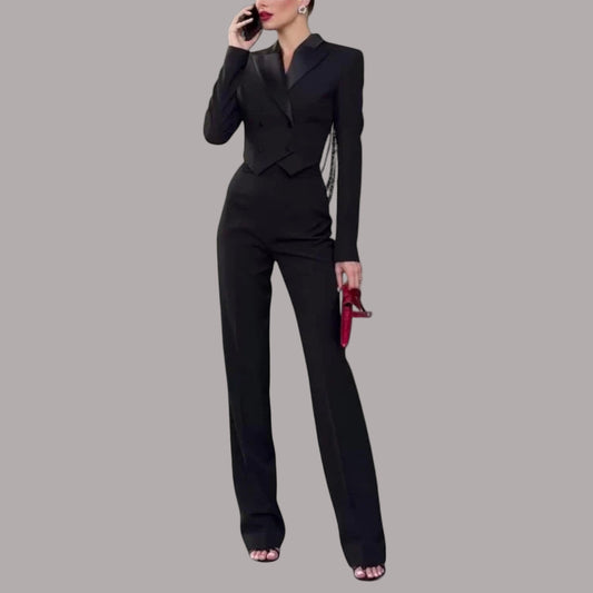 Meda - Set de sacou scurt negru cu perle la spate