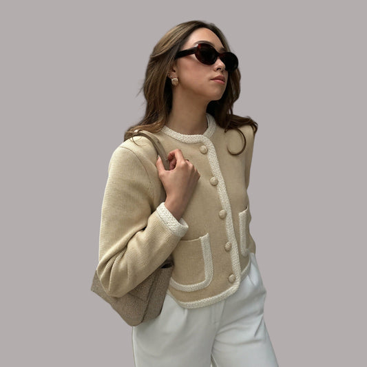 Mihaela - Cardigan clasic cu buzunare în zebră