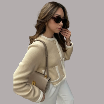 Mihaela - Cardigan clasic cu buzunare în zebră