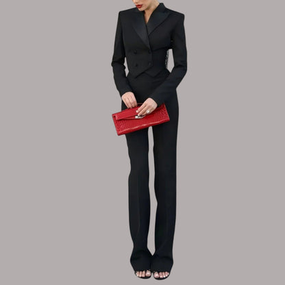 Meda - Set de sacou scurt negru cu perle la spate