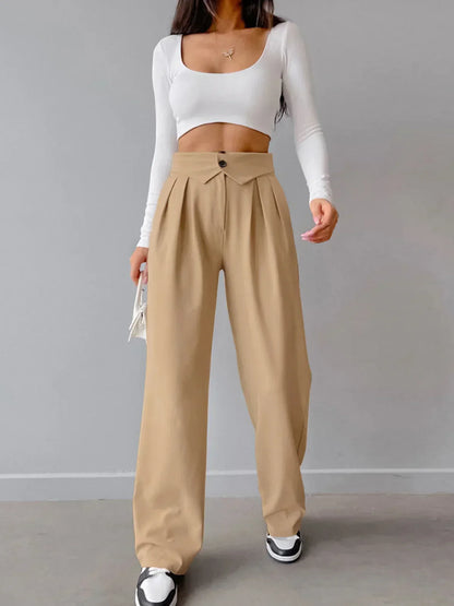 Silvia - Pantaloni de birou cu talie înfășurată și picior drept