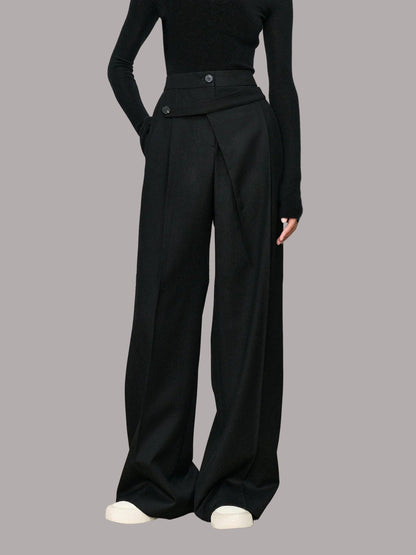 Janey - Pantaloni de birou cu talie asimetrică și picior drept