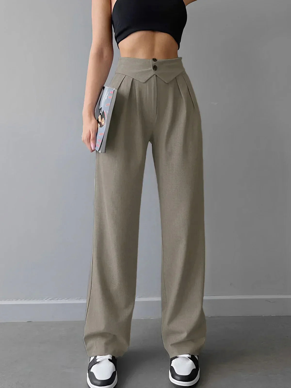 Silvia - Pantaloni de birou cu talie înfășurată și picior drept