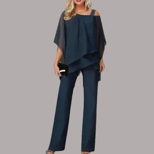 Claudia - Set lejer din pantaloni cu sifon, pentru apariții elegante