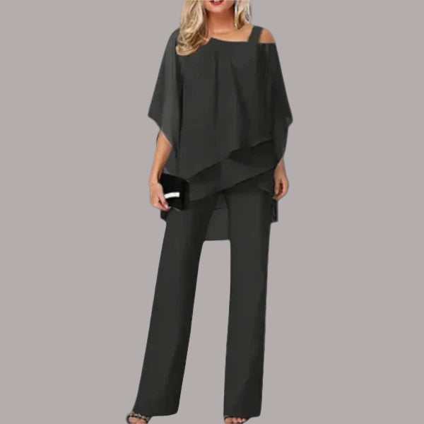 Claudia - Set lejer din pantaloni cu sifon, pentru apariții elegante