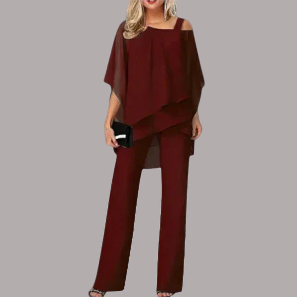 Claudia - Set lejer din pantaloni cu sifon, pentru apariții elegante