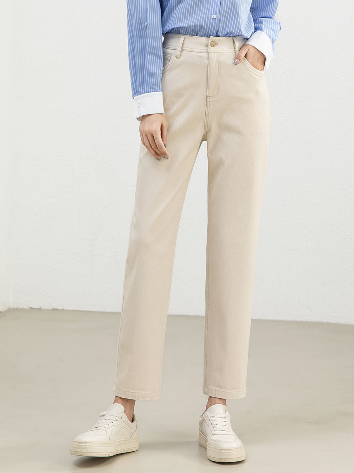 Fem - Pantaloni Casual Cu Talie Înaltă