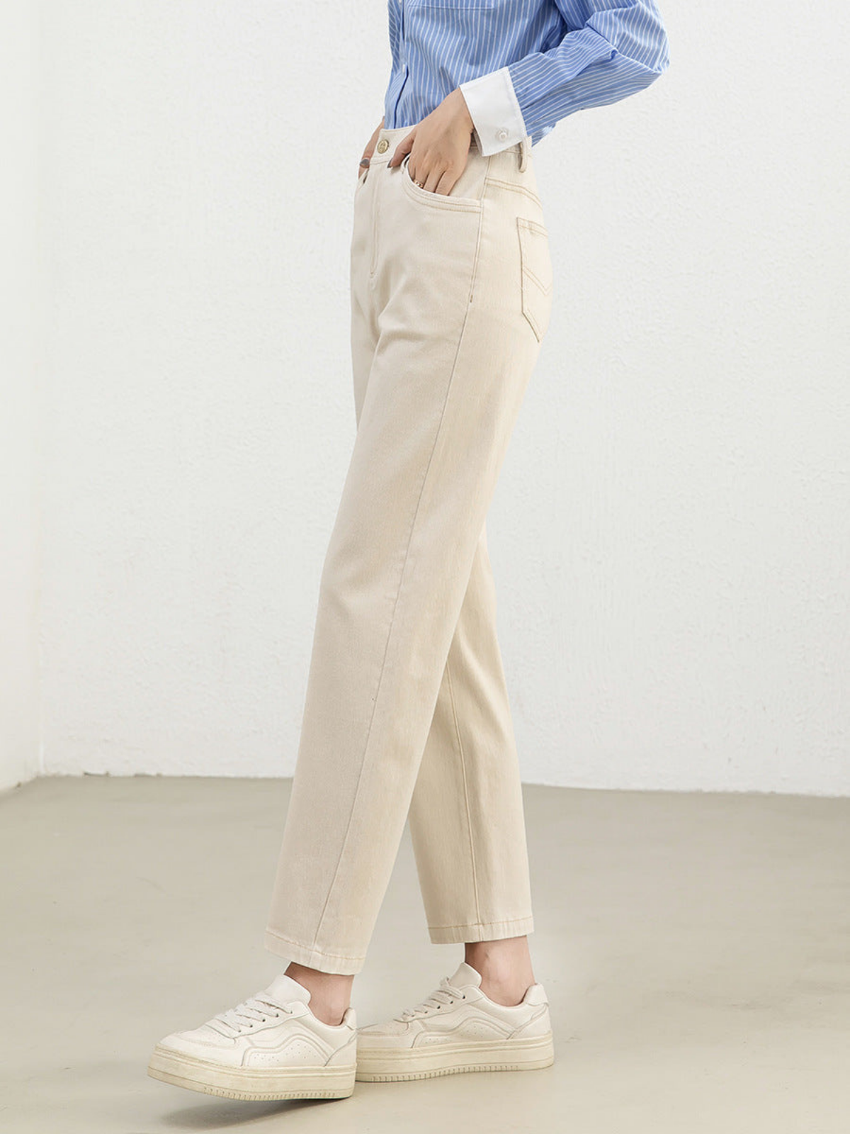 Fem - Pantaloni Casual Cu Talie Înaltă