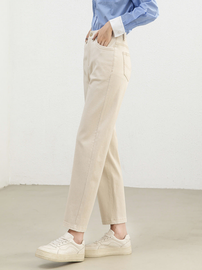 Fem - Pantaloni Casual Cu Talie Înaltă