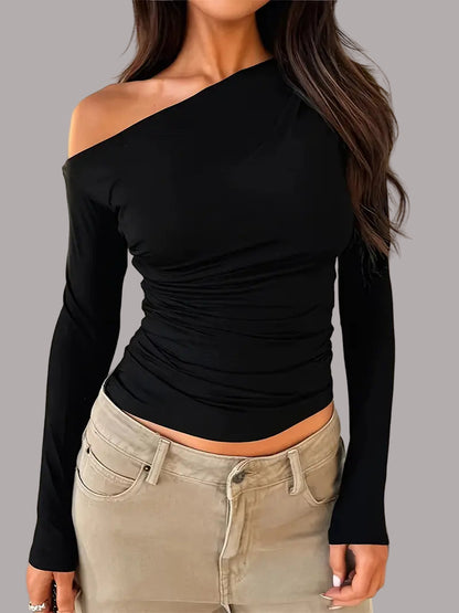 Veronika - Bluză Simplă Neagră Elegant-Casual