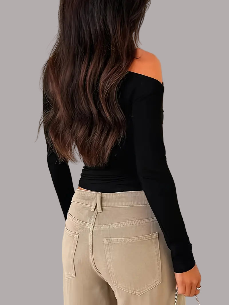 Veronika - Bluză Simplă Neagră Elegant-Casual