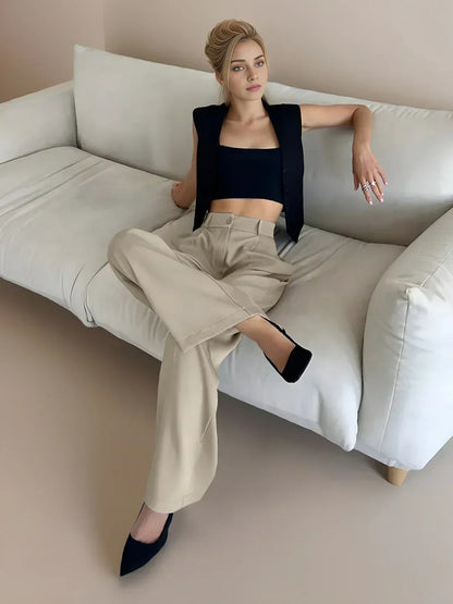 Pam - Pantaloni Largi cu Buzunare Casual