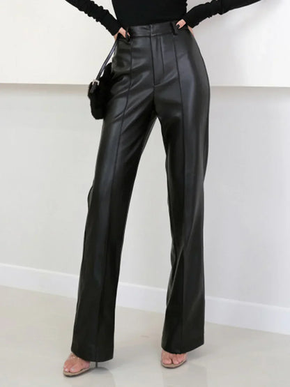 Livia - Pantaloni Eleganți din Piele Ecologică cu Talie Înaltă