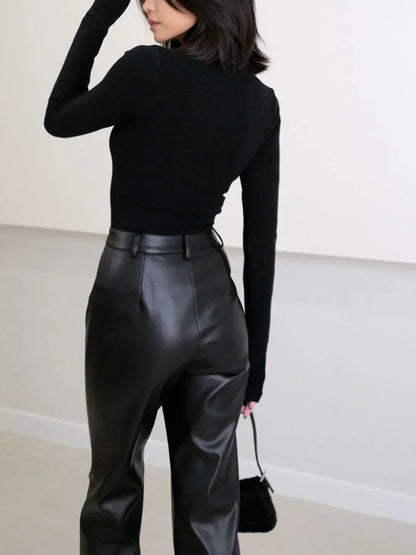 Livia - Pantaloni Eleganți din Piele Ecologică cu Talie Înaltă