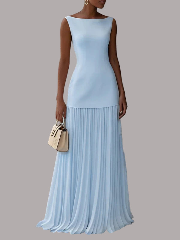 Sari - Rochie Lungă Fără Mâneci Cu Pliuri