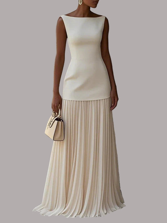 Sari - Rochie Lungă Fără Mâneci Cu Pliuri