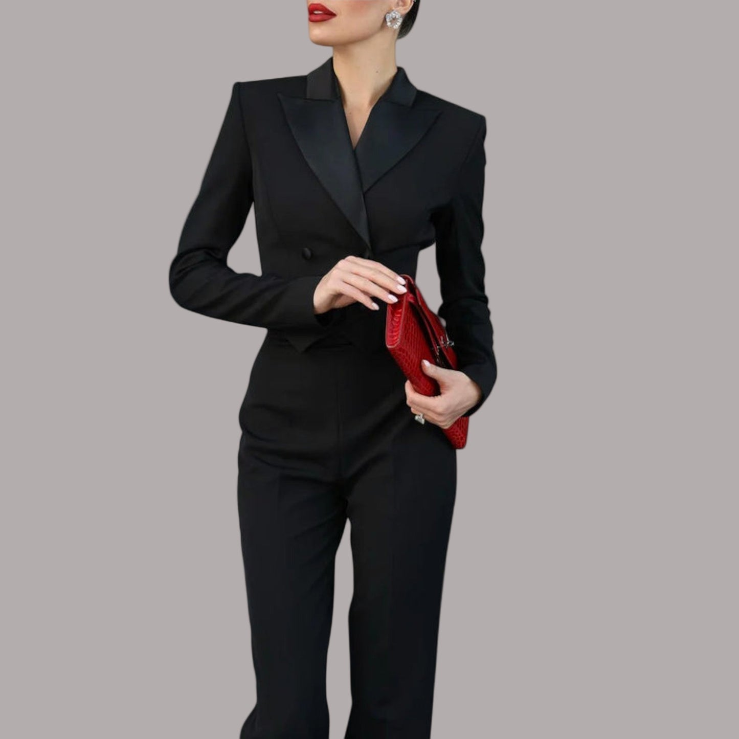 Meda - Set de sacou scurt negru cu perle la spate
