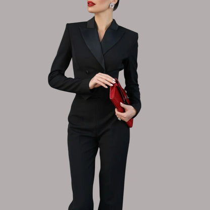 Meda - Set de sacou scurt negru cu perle la spate