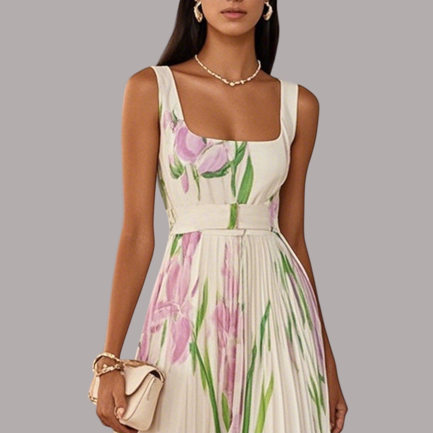 Tessa - Rochie Elegantă Fără Mâneci, Cu Imprimeu Floral