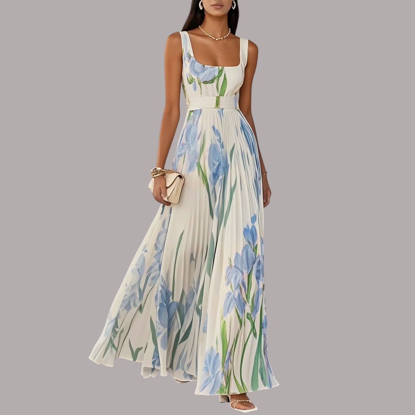 Tessa - Rochie Elegantă Fără Mâneci, Cu Imprimeu Floral