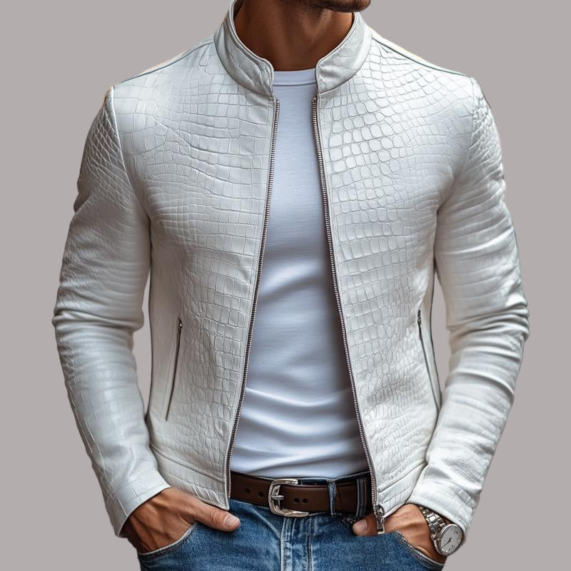 Oscar - Jacheta Elegantă Din Piele cu Fermoar și Model cu Pietre